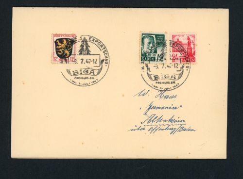 Franz. Zone Baden Biga 1947 Freiburg - auf Dinner Karte Harrmann Linie
