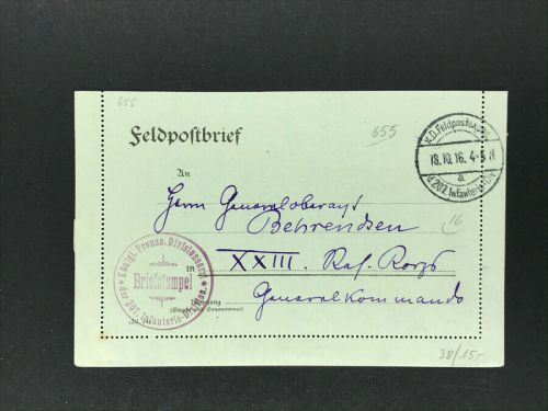 I. WK Felpostbrief , halbiert, 207. Infanterie Division 18.10.1916 Gent