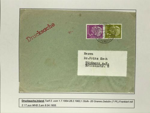 Bund Heuss Mischfrankatur , Zusammendruck S17 Sprendlingen 1955 - siehe Bild