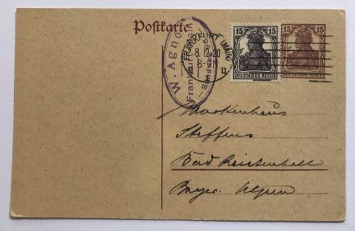 Ganzsache Dt. Reich - Germania Frankfurt 8.12.1920