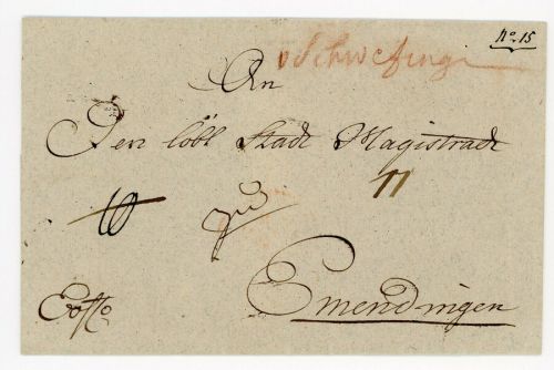 Baden Vorphilatelie Briefhülle ca 1797 handschriftlich Schwetzingen n Emendingen