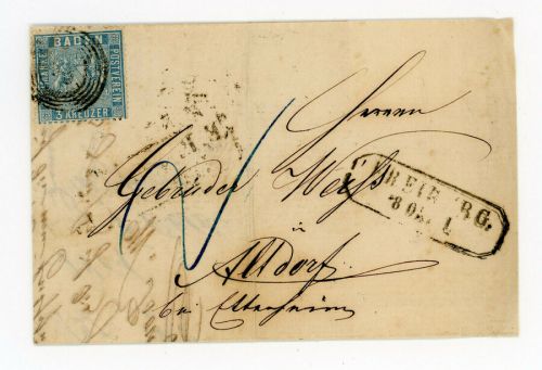 Baden Einzelfrankatur Michel Nummer 10a Freibrug n. Altdorf 1861