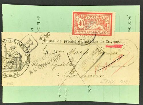 Frankreich Einzelfr. Tribunal D' Instance de Cognac - Bordeaux - Retoure 1902