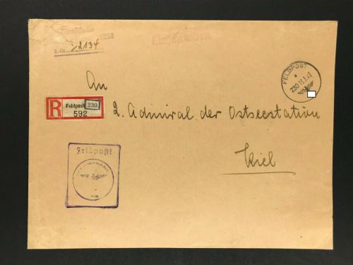 Feldpost Einschreiben 592 Felpost Numer 230 - 13.3.1943 nach Kiel