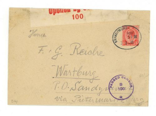 Deutsch Südwestafrika Swakopmund 7.3.1918 Zensur nach Sandymount