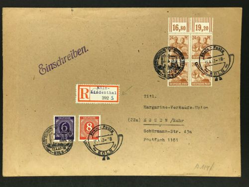 Alliierte Besetzung Einschreiben - Köln Lindenthal - Rhein Posta Köln 15.4.1947