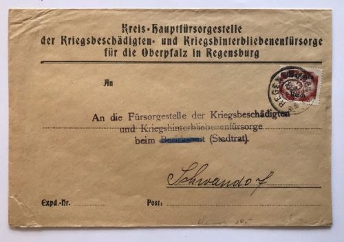 Dt. Reich EF Dienstmarke Nr. 50 - Kreis - Hauptfürsorgestelle Regensburg