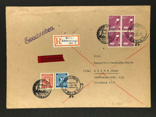 Alliierte Besetzung Einschreiben - Köln Lindenthal - Rhein Posta Köln 1947