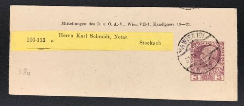 3 Heller Streifband Alpen Verein Wien - nach Stockach