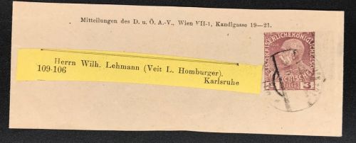 3 Heller Streifband Alpen Verein Wien - nach Karlsruhe