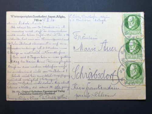 Ansichtskarte Sonthofen Wintersportplatz MeFr Mi.Nr. 112 Bayern 15.2.1920