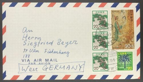 Mischfrankatur Japan 1973 nach Ulm
