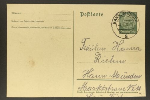 Ganzsache Dt. Reich - Hann Münden 1934