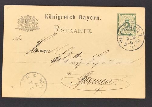Ganzsache Königreich Bayern München 1891