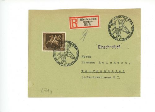 Dt. Reich Michel Nummer 671 Einzelfrankatur Einschreiben München Riem 1938