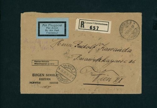 Schweiz Flugpost Einschreiben Luzern nach Wien Mi.NR. 233x,179x 213x 183x