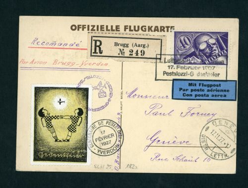 Schweiz Flugpost Karte Brugg nach Genf 1927 Michel Nr. 182