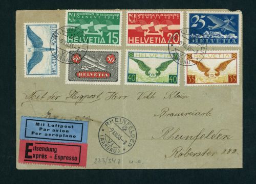 Schweiz Flugpost Mischfrankatur Eilsendung Rheinfelden 1935