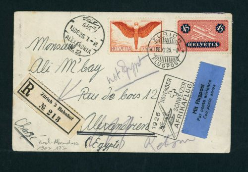 Schweiz Flugpost Einschreiben Zürich - Afrika - Michel Nr. 190 + 183