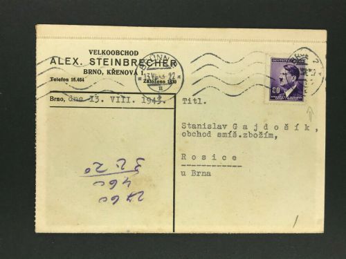Böhmen und Mähren - Einzelfrankatur Brünn nach Rosice u Brna 1943