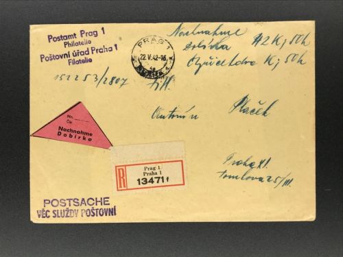 Böhmen + Mäh. - Einschreiben Nachnahme Postsache Philatelie Prag 1942