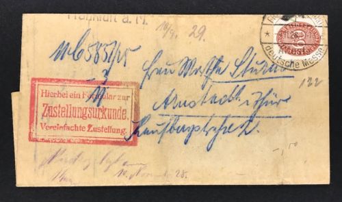 Dt. Reich Zustellungsurkunde Amtsgericht Frankfurt 1928