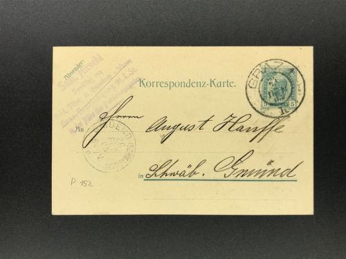 Ganzsache Österreich 5 Heller Graz nach Schwäbisch Gmünd 1905