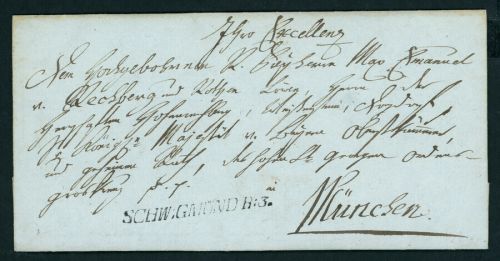 Vorphilatelie Briefhülle Rayonbrief Schwäbisch Gmünd n. München - Gräfl. Siegel