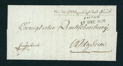 Vorphilatelie Brief Schwäbisch Gmünd n. Welzheim 1818