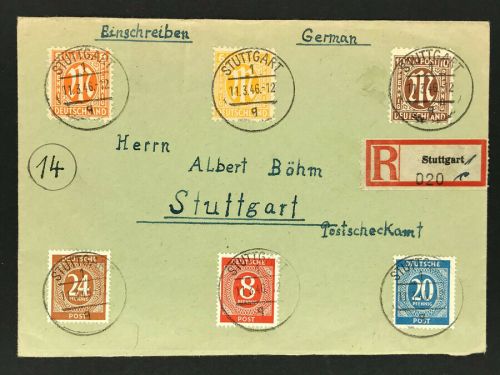 Alliierte Bes. Einschreiben Stuttgart Ortsbrief - 11.3.1946