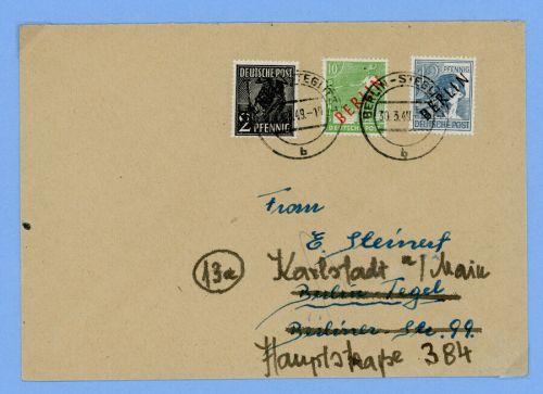 Berlin Mischfrankatur Schwarz und Rotaufdruck Berlin Steglitz 1949