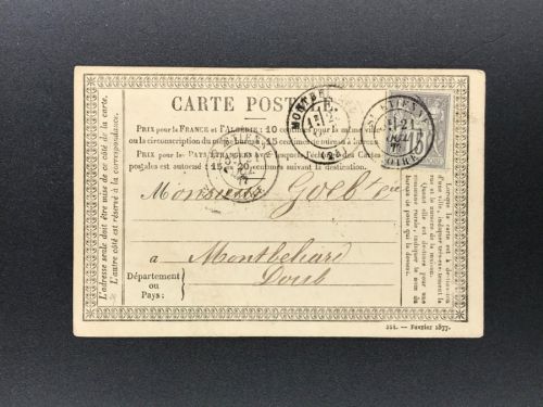 Frankreich EF ca. 1877 - Postkarte Saint Etienne - Montbéliard