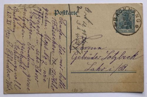 Dt. Reich Ganzsache Backnang 22.11.1920 nach Lahr