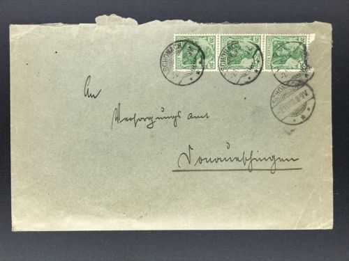 Dt. Reich MeFr Germania 3er Streifen Schonach 2.11.1920