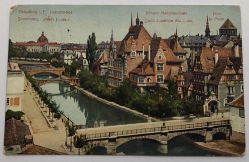 AK Straßburg - Höhere Mädchenschule 19.8.1908 nach Frankfurt