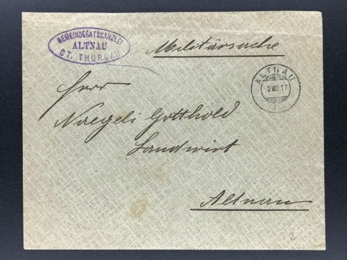 Schweiz Militärsache Gemeinderatskanzlei Altnau Thurgau 2.8.1917