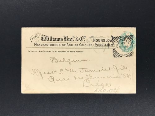 Firmen Ganzsache Großbritannien Williams Bros. Hounslow 1929 n. Liege
