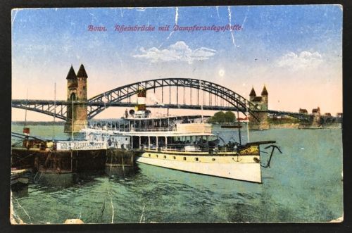 Feldpostkarte Bonn Rheinbrücke gelaufen Bonn Mehlem 4.9.18