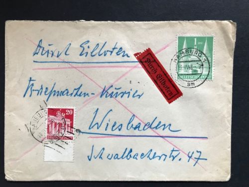 Alliierte Besetzung Eilboten Brief Hamburg n. Wiesbaden 22.11.1948