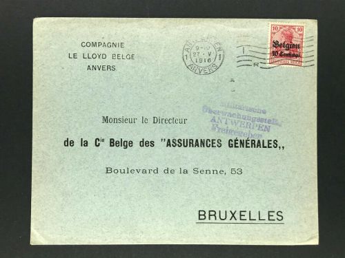 Dt. Post Belgien - Einzelfrankatur - Stempel Überwachungsstelle Antwerpen 1916