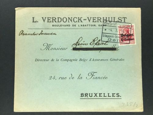 Dt. Post Belgien einzelfrankatur - Stempel Etappen-Inspektion Gent n. Brüssel