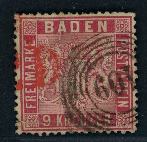 Baden Michel Nummer 12 gestempelt geprüft mit rotem PD Stempel