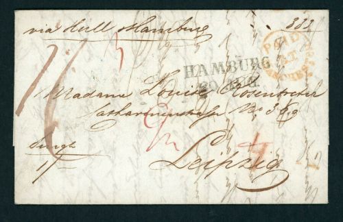 Vorphilatelie Brief Manchester über Hamburg nach Leipzig 1839