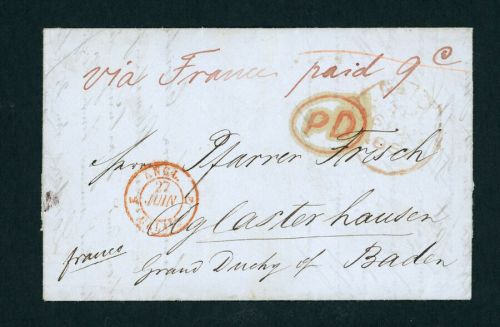 Vorphilatelie Brief Waterloo nach Aglasterhausen 1851