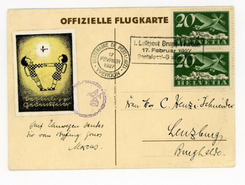 Schweiz Flugpostkarte Brugg - Yverdon 1927