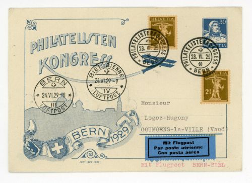 Schweiz Luftpost Beleg Philatelisten Kongress Bern 1929