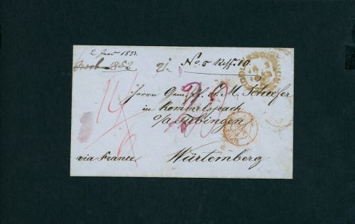 Vorphilatelie Briefumschlag nach Tübingen 1853
