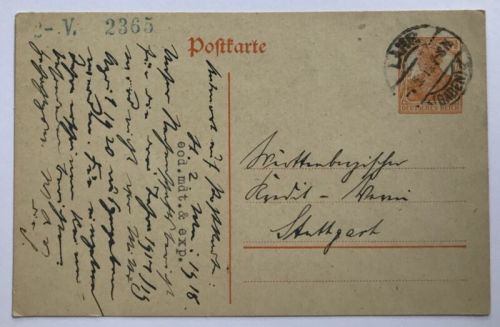 Dt. Reich Ganzsache Germania 7 1/2 Pfennig Lahr n. Stuttgart 1918