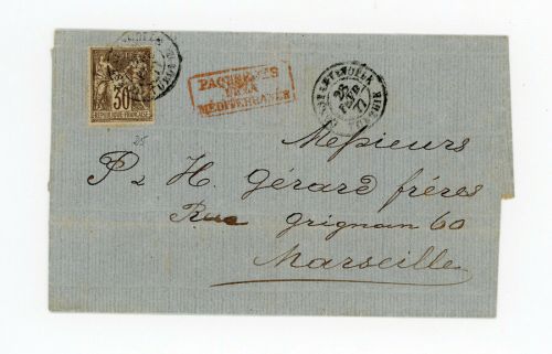Einzelfrankatur Levante - 1877 nach Marseille