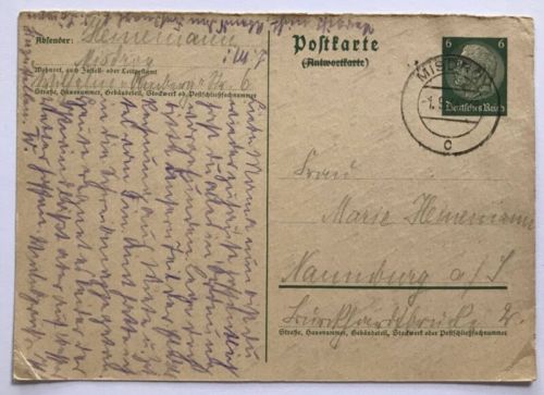Dt. Reich Ganzsache Hindenburg - Misdroy Polen - nach Naumburg 1.8.1934